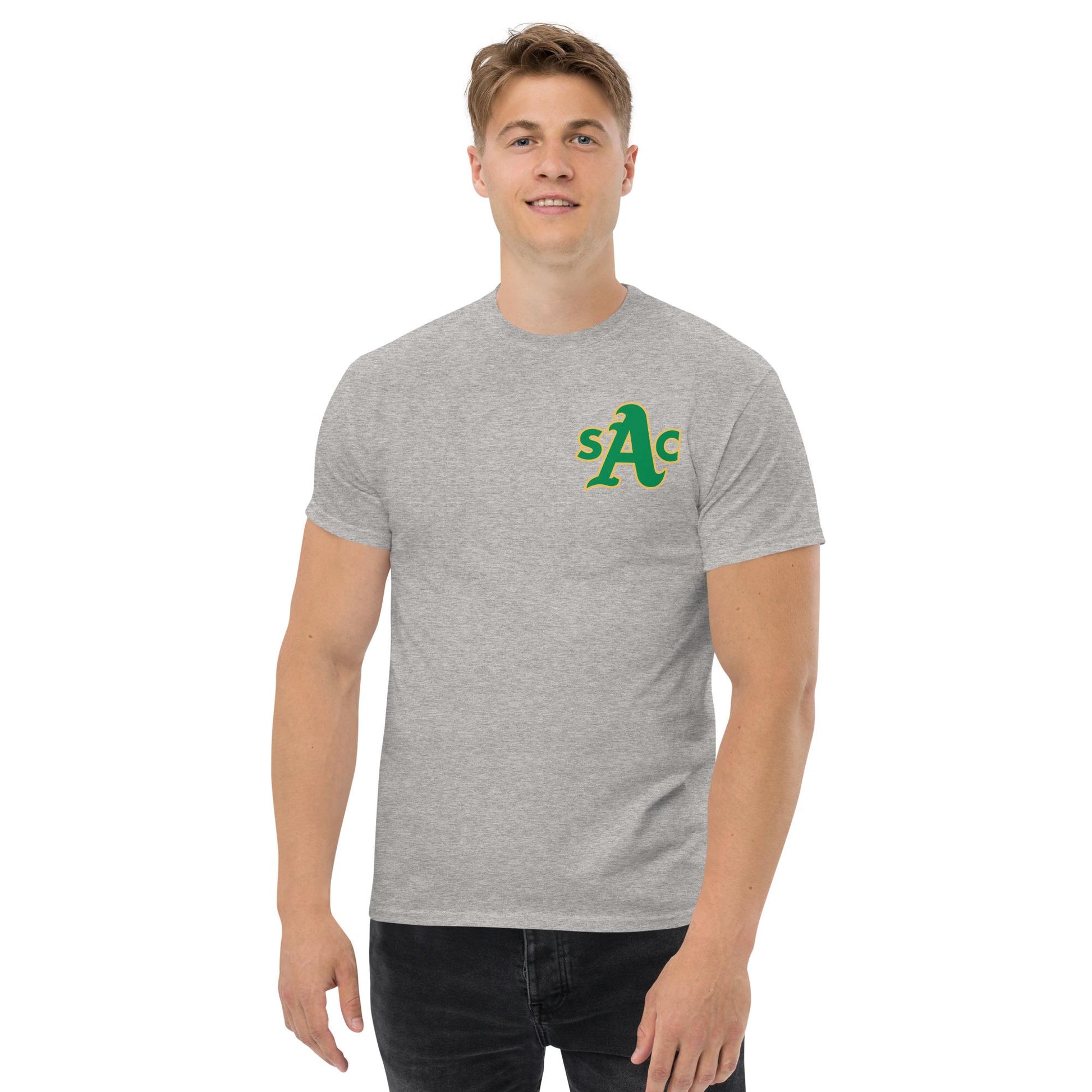 Sacramento Athletics T‑Shirt – SAC A's Logo Merchandise - 100% Cotton T-Shirt Preshrunk Knit - Gold, Black, Sport Grey - Left Chest Print