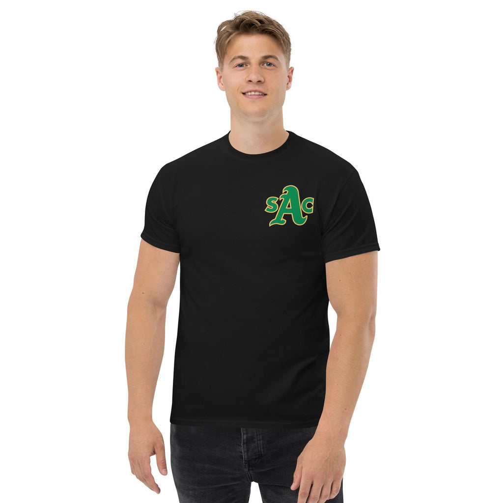 Sacramento Athletics T‑Shirt – SAC A's Logo Merchandise - 100% Cotton T-Shirt Preshrunk Knit - Gold, Black, Sport Grey - Left Chest Print