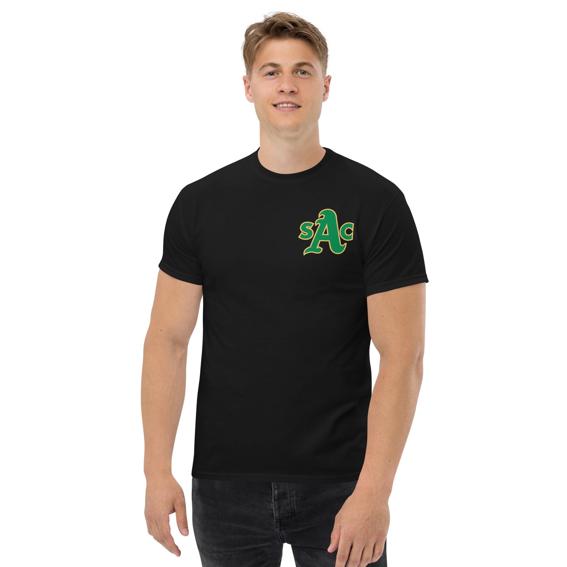Sacramento Athletics T‑Shirt – SAC A's Logo Merchandise - 100% Cotton T-Shirt Preshrunk Knit - Gold, Black, Sport Grey - Left Chest Print