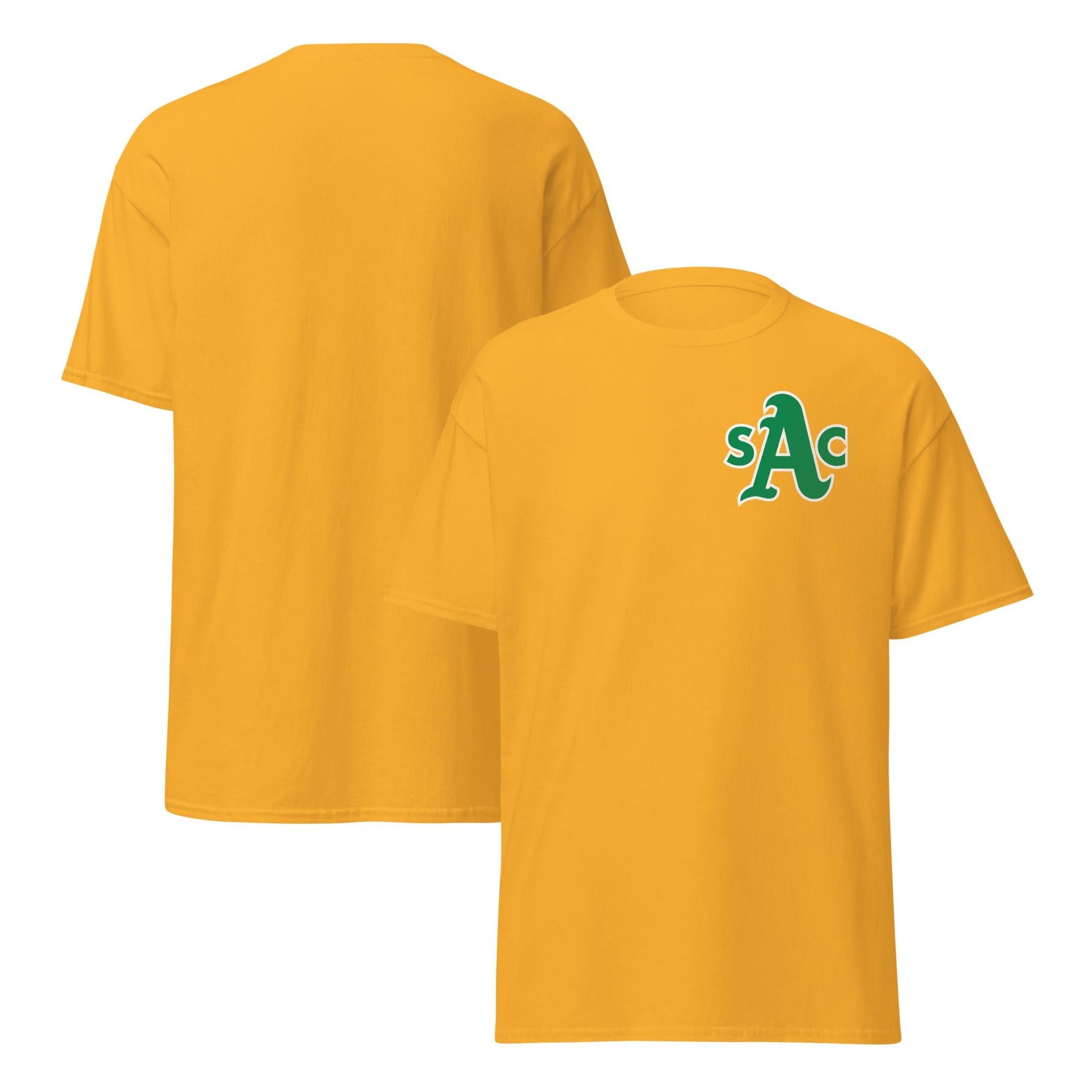 Sacramento Athletics T‑Shirt – SAC A's Logo Merchandise - 100% Cotton T-Shirt Preshrunk Knit - Gold, Black, Sport Grey - Left Chest Print