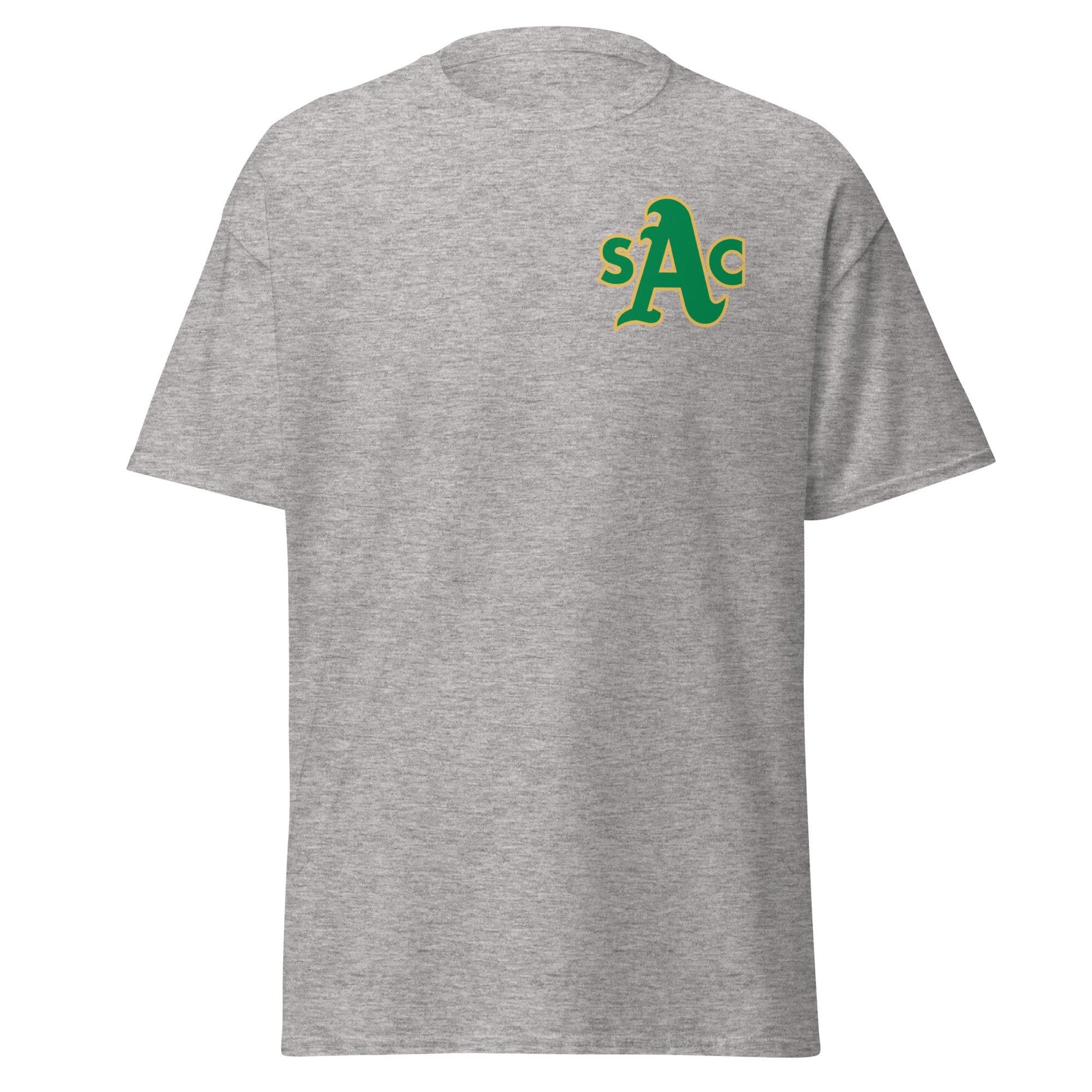 Sacramento Athletics T‑Shirt – SAC A's Logo Merchandise - 100% Cotton T-Shirt Preshrunk Knit - Gold, Black, Sport Grey - Left Chest Print