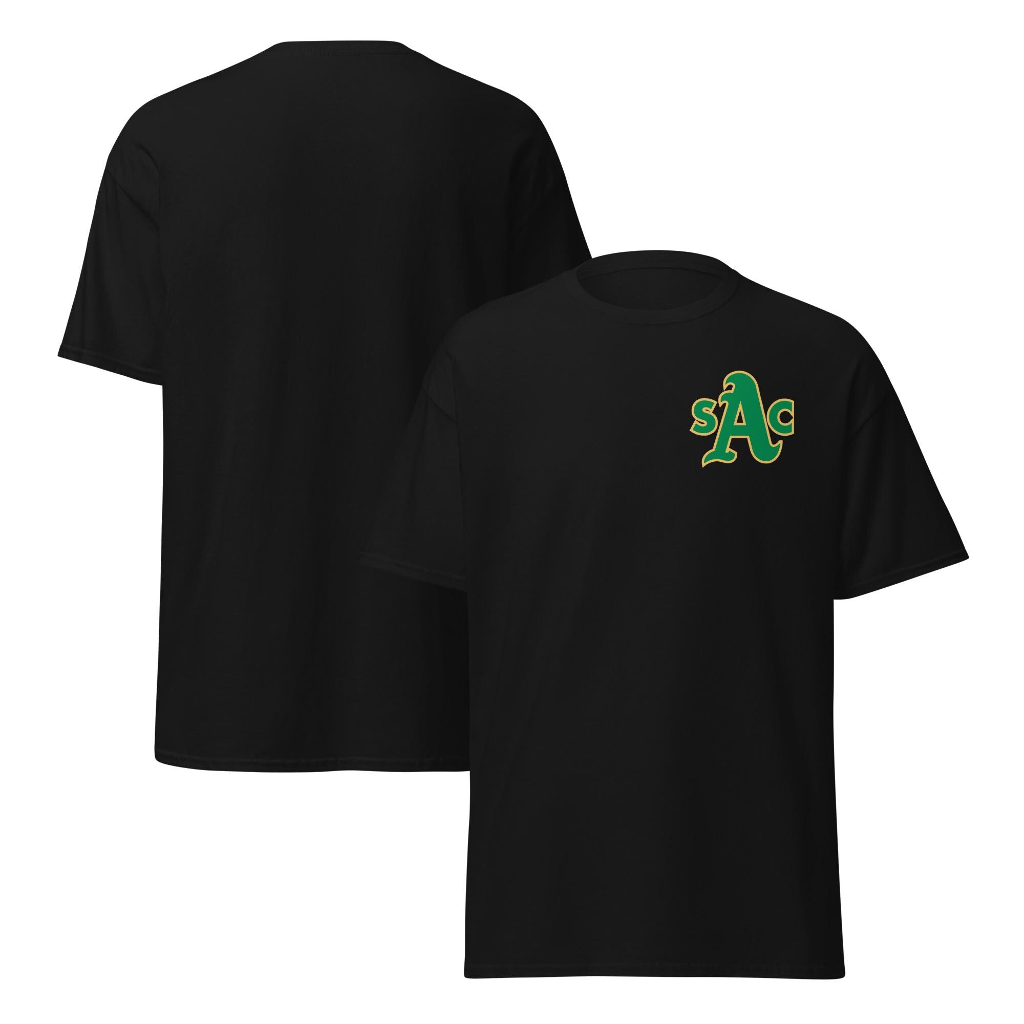 Sacramento Athletics T‑Shirt – SAC A's Logo Merchandise - 100% Cotton T-Shirt Preshrunk Knit - Gold, Black, Sport Grey - Left Chest Print