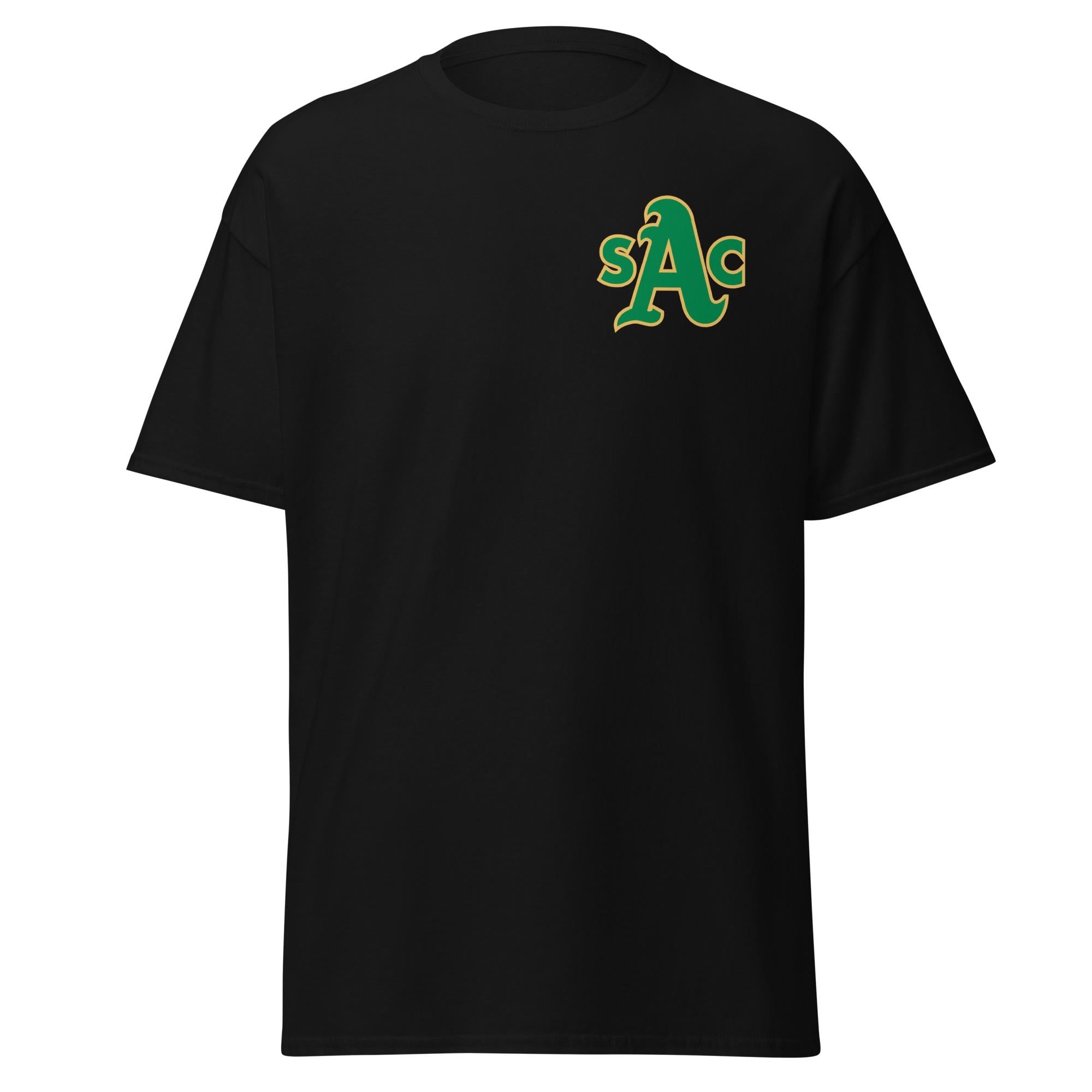 Sacramento Athletics T‑Shirt – SAC A's Logo Merchandise - 100% Cotton T-Shirt Preshrunk Knit - Gold, Black, Sport Grey - Left Chest Print