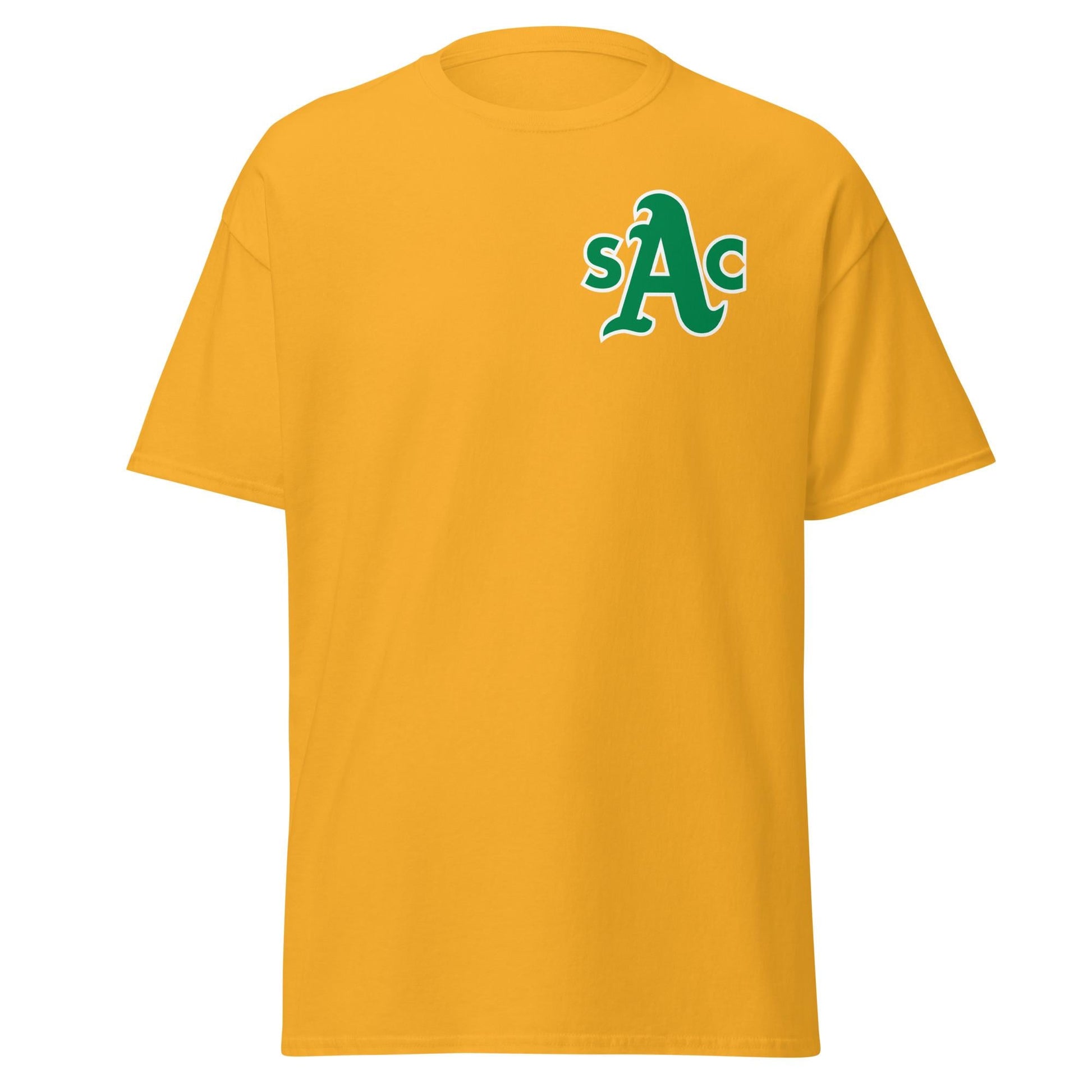 Sacramento Athletics T‑Shirt – SAC A's Logo Merchandise - 100% Cotton T-Shirt Preshrunk Knit - Gold, Black, Sport Grey - Left Chest Print
