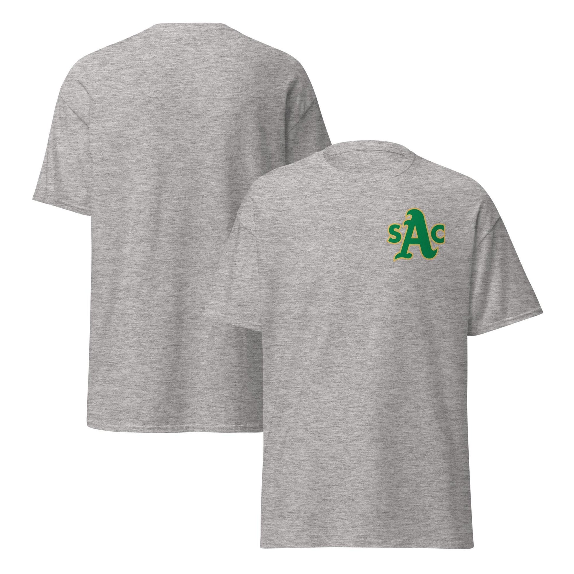 Sacramento Athletics T‑Shirt – SAC A's Logo Merchandise - 100% Cotton T-Shirt Preshrunk Knit - Gold, Black, Sport Grey - Left Chest Print